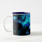 Wavy Blue Swirls Modern Art 555.55 Tweekleurige Koffiemok (Links)