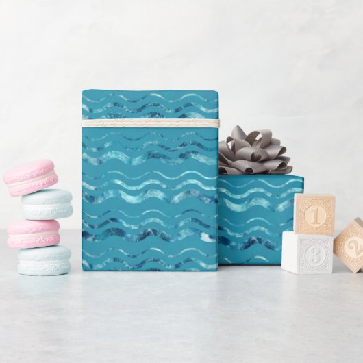 Wavy Blue Zee Pattern Cadeaupapier (Baby Shower)
