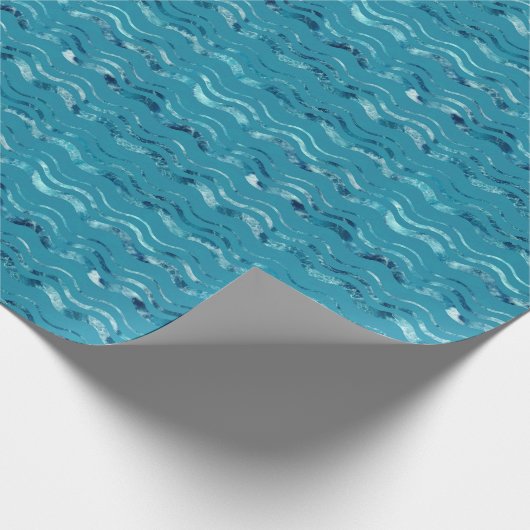 Wavy Blue Zee Pattern Cadeaupapier (Hoek)