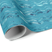 Wavy Blue Zee Pattern Cadeaupapier (Rol Hoek)