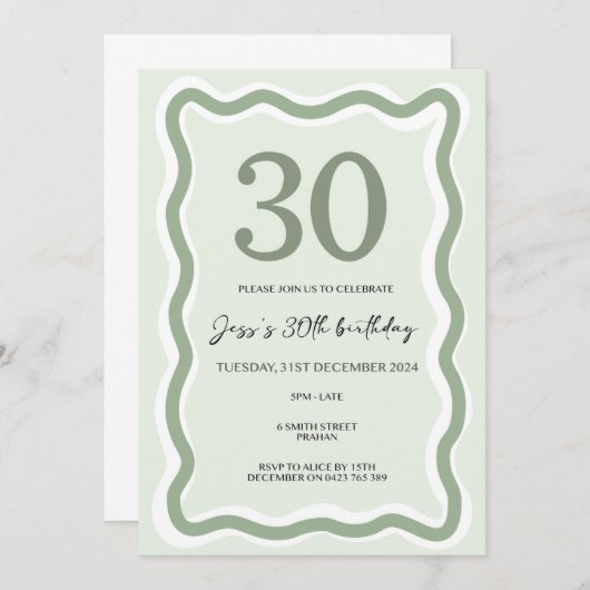 Wavy Border 30e uitnodiging (Voorkant / Achterkant)