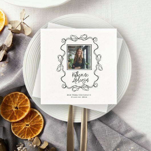 Wavy Border Black Bows Afstudeerfeest Servet