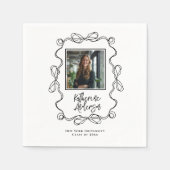 Wavy Border Black Bows Afstudeerfeest Servet (Voorkant)