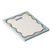 Wavy Border Blauw en Sinaasappel Retro gepersonali Notitieblok (Schuin)
