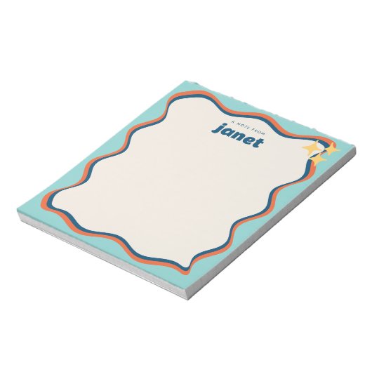 Wavy Border Blauw en Sinaasappel Retro gepersonali Notitieblok (Linkerzijde)