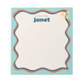 Wavy Border Blauw en Sinaasappel Retro gepersonali Notitieblok (Voorkant)