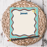 Wavy Border Blauw en Sinaasappel Retro gepersonali Notitieblok<br><div class="desc">Dit gepersonaliseerde notitieblok heeft een "groovy" design in sinaasappel en blauw. Gebruik het sjabloon formulier om uw personalisatie toe te voegen.</div>