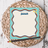 Wavy Border Blauw en Sinaasappel Retro gepersonali Notitieblok