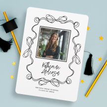 Wavy Border Bow Black Photo Graduation Party