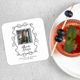 Wavy Border Bow Black Photo Graduation Party Kartonnen Onderzetters