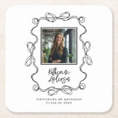 Wavy Border Bow Black Photo Graduation Party Kartonnen Onderzetters (Voorkant)