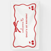 Wavy Border Hand getrokken kersen op de top Spandoek (Verticaal)