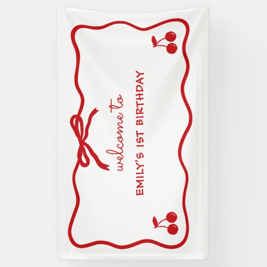 Wavy Border Hand getrokken kersen op de top Spandoek (Verticaal)