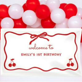 Wavy Border Hand getrokken kersen op de top Spandoek