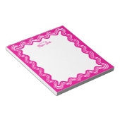 Wavy Border Hot Pink & White Personalized Name Notitieblok (Schuin)