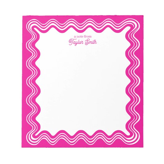Wavy Border Hot Pink & White Personalized Name Notitieblok (Voorkant)