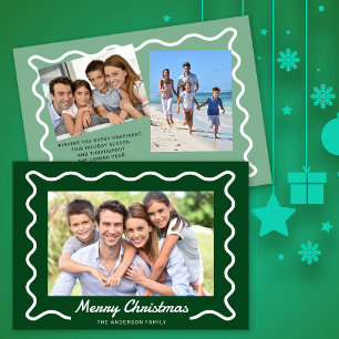 Wavy Border Merry Christmas 3 foto's groen Feestdagenkaart