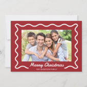 Wavy Border Merry Christmas 3 foto's Rood Feestdagenkaart (Voorkant)