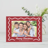 Wavy Border Merry Christmas 3 foto's Rood Feestdagenkaart (Staand voorkant)