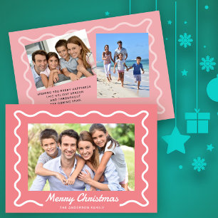 Wavy Border Merry Christmas 3 foto's Roze Feestdagenkaart