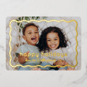 Wavy Border Moderne Retro Kerstfoto Folie Feestdagenkaart (Voorkant)