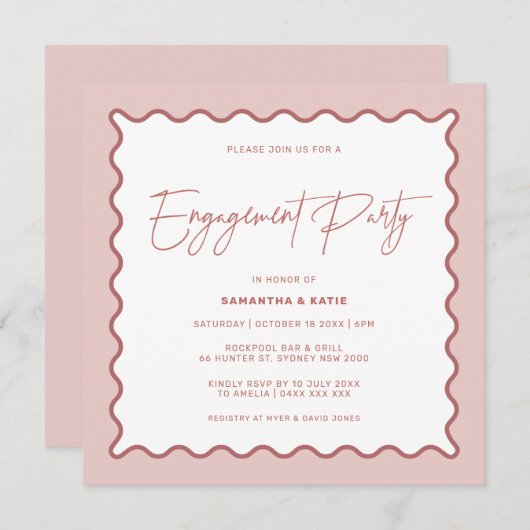 Wavy Border Mrs & Mrs Verloving Shower Uitnodiging (Voorkant / Achterkant)