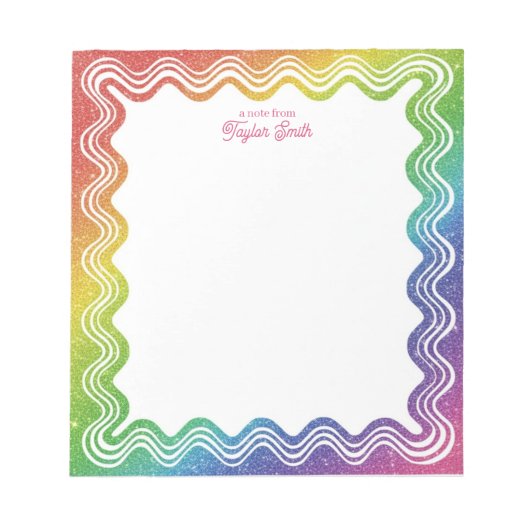 Wavy Border Rainbow Faux Glitter Personalized Name Notitieblok (Voorkant)