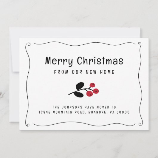 Wavy Border Red Berries Vakantie verhuizen Aankondiging (Voorkant)