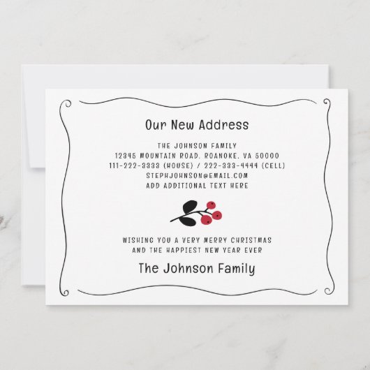 Wavy Border Red Berries Vakantie verhuizen Aankondiging (Achterkant)