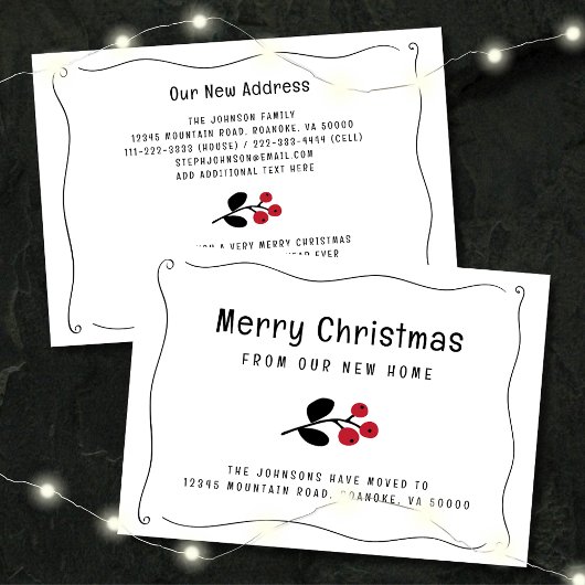 Wavy Border Red Berries Vakantie verhuizen Aankondiging