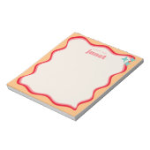 Wavy Border Roze en Sinaasappel Retro gepersonalis Notitieblok (Linkerzijde)