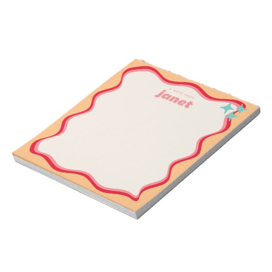 Wavy Border Roze en Sinaasappel Retro gepersonalis Notitieblok (Linkerzijde)