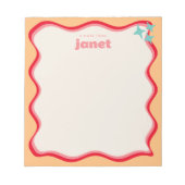 Wavy Border Roze en Sinaasappel Retro gepersonalis Notitieblok (Voorkant)