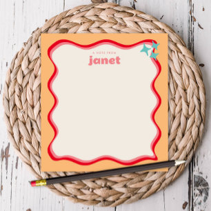 Wavy Border Roze en Sinaasappel Retro gepersonalis Notitieblok