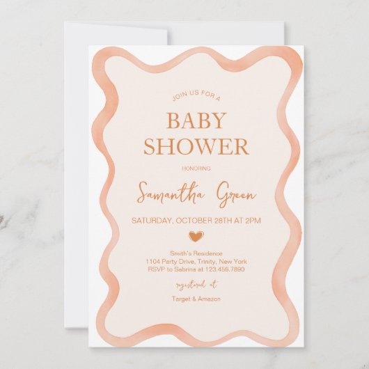 Wavy Border Rustic Oranje Baby shower Kaart (Voorkant)