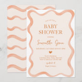 Wavy Border Rustic Oranje Baby shower Kaart (Voorkant / Achterkant)