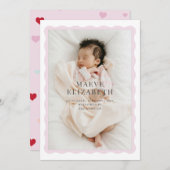Wavy border schattig ontwerp voor een baby meisje aankondiging (Voorkant / Achterkant)