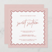 Wavy Border Sweet Zestiende verjaardag Uitnodiging (Voorkant / Achterkant)