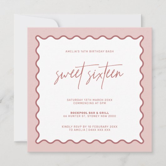 Wavy Border Sweet Zestiende verjaardag Uitnodiging (Voorkant)