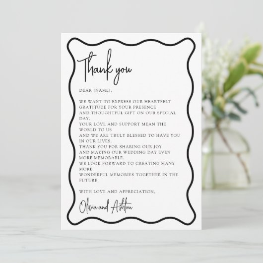 Wavy border, Wavy lijst, modern, bedankt kaart (Staand voorkant)