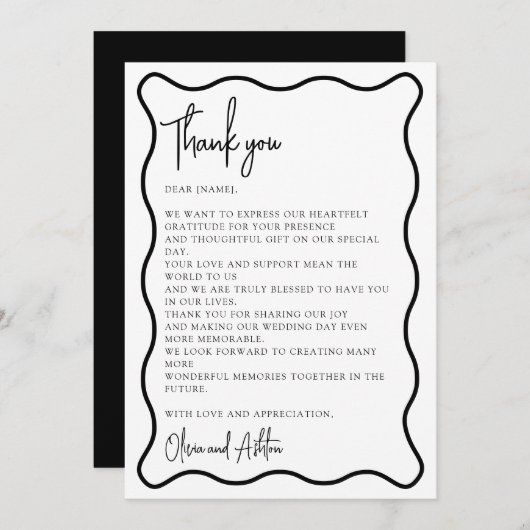 Wavy border, Wavy lijst, modern, bedankt kaart (Voorkant / Achterkant)