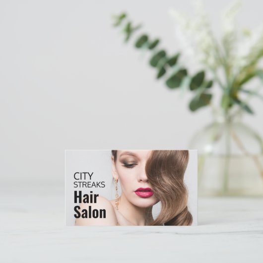 Wavy Brown Hair, Hair Stylist, Hair Salon Visitekaartje (Staand voorkant)