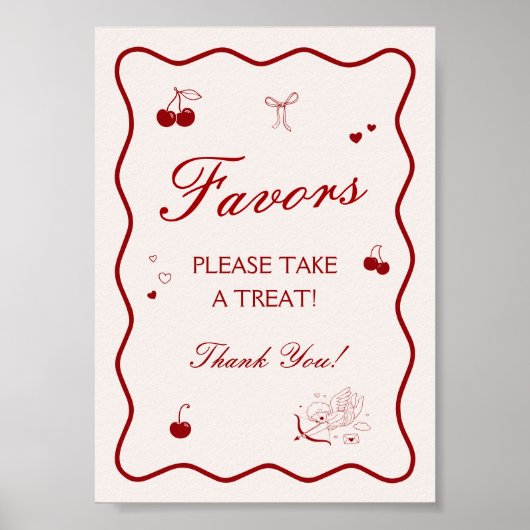 Wavy Burgundy Cherry Bridal Shower Favor Poster (Voorkant)