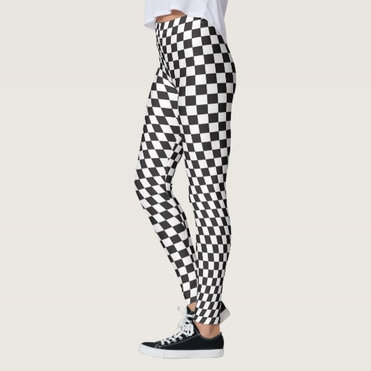 Wavy Checkered Black White Checkerboard Pattern Leggings (Links)