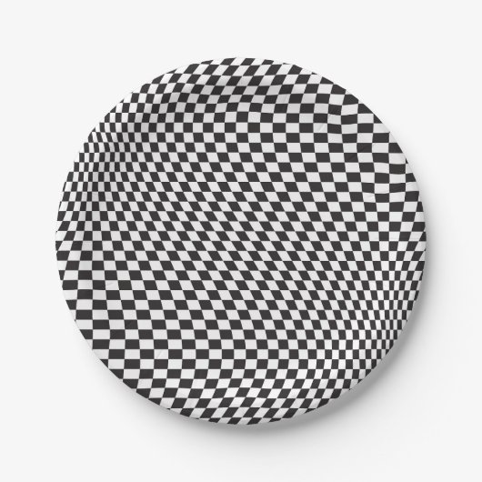 Wavy Checkered Black White Checkerboard Pattern Papieren Bordje (Voorkant)