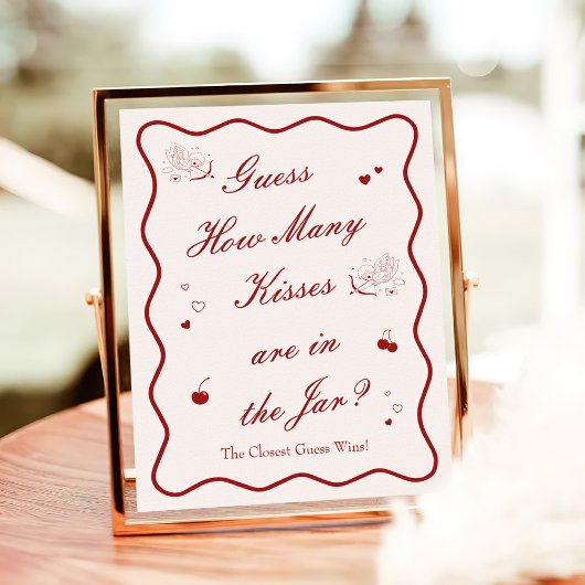 Wavy Cherry Bridal Shower Guess How Many Kisses Poster