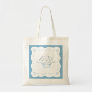 Wavy Coastal Modern Dusty Blue Wedding Welkom Tote Bag