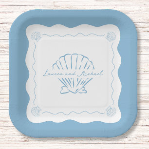 Wavy Coastal Modern Minimalistisch Dusty Blue Wedd Papieren Bordje