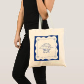 Wavy Coastal Modern Navy Blue Wedding Welkom Tote Bag (Voorkant (product))