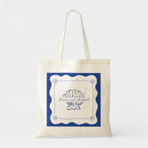 Wavy Coastal Modern Navy Blue Wedding Welkom Tote Bag